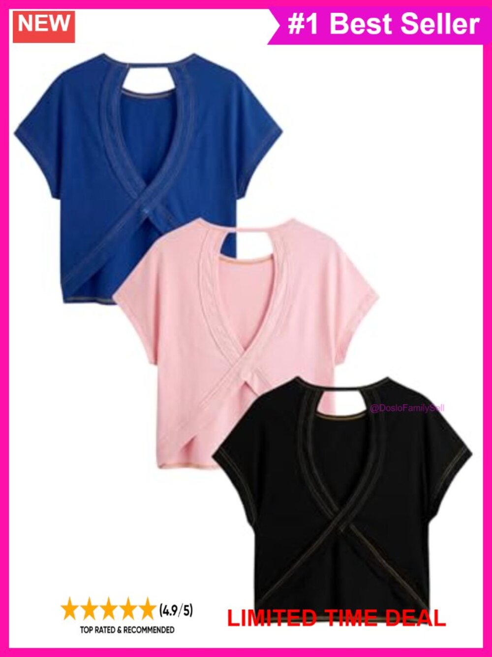 Women's 3 Pack Criss Cross Open Back T-Shirts Short Sleeve Crewneck Summer Tops